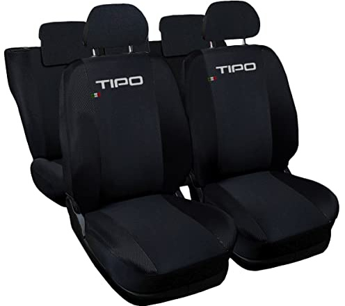 Auto Accessori Lupex Copri-sedili Auto Compatibili Tipo 2015 | Made In Italy | Set Coprisedili Anteriori e Posteriori | Logo Ricamato | Airbag Compatibile | Interni (Nero/Nero)