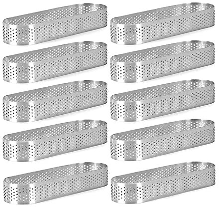 Cliettilw 10Er Pack Ovaler Torten Ring,Perforierter Backen Ring,GebäCk Ring,Rostfreier Kuchen TöRtchen Form Ringe,Backen TöRtchen Ring