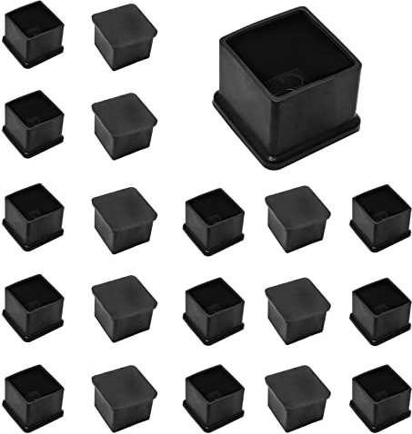 Cjueiom Lot de 20 housses de protection carrées en PVC pour pieds de chaise, tables et chaises - 38 mm - Noir