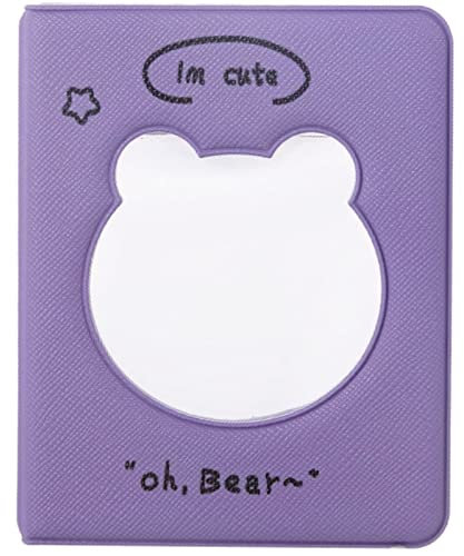 runrayay 3 Zoll Kpop Fotokartenhalter Buch Mini Fotoalbum, Lila Bär Fotokarten Binder Kleines Fotokartenbuch Bär Hohle Fotokarten Id Halter, 32 Taschen