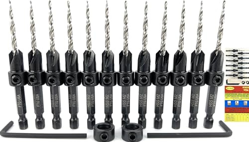 FTG USA 12 Pc #6 (9/64) Countersink Drill Bit Set with Tapered Drill Bits