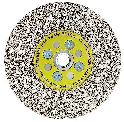 Disque Diamant 125mm Double Face Coupe et Meulage Lame Scie Brasé Sous Vide pour Marbre Granit Béton Porcelaine Carrelage M14 Filetage SANLEETEK