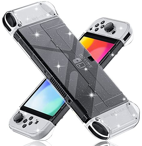 FANPL [Improved Version] Dockable Clear Case for Nintendo Switch OLED 2021, Protective Case Cover for Switch OLED and Joy Con Controller - Strong and Durable, Not Easy to Fall Off (Glitter)