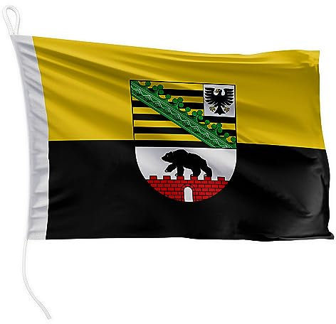 FLAGLY Premium Bootsfahne Sachsen-Anhalt 20 x 30 cm - 115g/m² Stoffgewicht - gedruckt, robust mit Strick & Schlaufe, Bootszubehör Motorboot (20 x 30 cm - Sachsen-Anhalt)