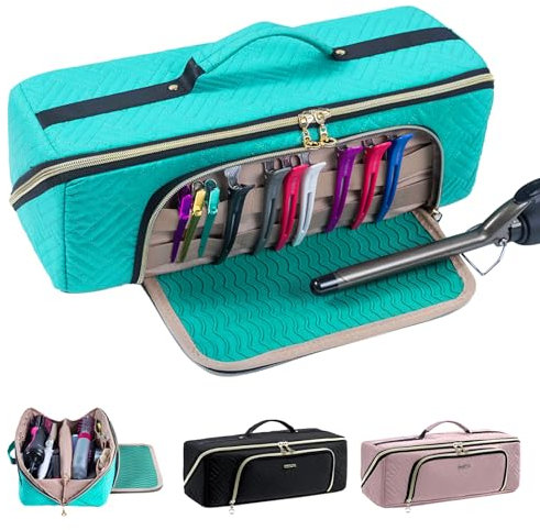 ELCUPA Große Reisetasche für Haarwerkzeuge mit Eisenmatte – 2-in-1-Haar-Werkzeug-Organizer für Haartrocknerbürste, Glätteisen, Lockenstäbe, Haartasche, Make-up-Tasche, Kosmetiktasche für