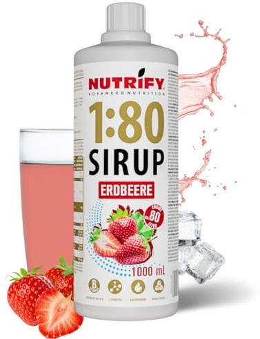 Neu NUTRIFY Vital Fitness Drink 1:80 Sirup 1 L - Erdbeere, Getränkekonzentrat mit Vitaminen und L-Carnitin zuckerfrei - ergibt 80 Liter Sportgetränk kalorienarm, 1000 ml…