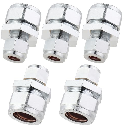 LTWFITTING Chrome Plated 15mm OD x 8mm OD Compression Reducing Union, Brass Compression Fitting(Pack of 5)