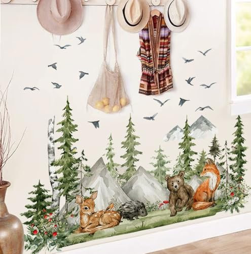 WandSticker4U®- XXL Stickers muraux enfants FORÊT (150x96 cm) I Autocollant mural enfant foret renard ours cerf faon arbre jungle I Déco murale chambre enfant bébé fille et garçon crèche GRAND