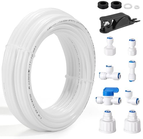 Professional 1/4 OD Tubing Water Line Kit for Refrigerator Ice Makers, 49.21 ft Ice Maker Water Line Kit for RO Water Systems with Fittings
