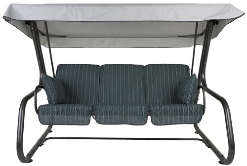 PATIO Hollywoodschaukel 4 Sitzer mit Liegefunktion 179 cm Rimini mit Auflagen grau grün Sonnendach Dekokissen Volant vorne