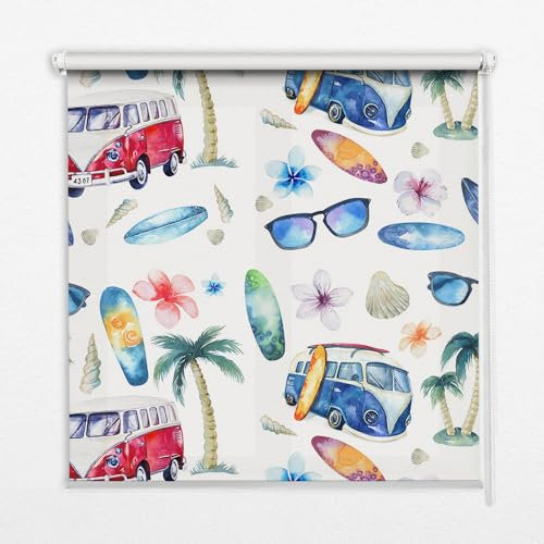 Tulup 120x180cm Patterned Rollerblind Permeable Window - Hawaii Cars And Palm Trees