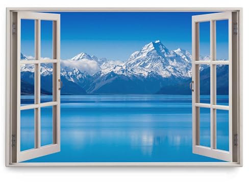 Paul Sinus Wandbild 120x80cm Fensterbild Blaue Berge Natur Bergsee Neuseeland Schneegipfel