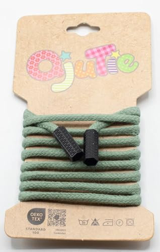 Kordelzug 5 mm rund mit Kordelenden – 1,15 m lang - fertig konfektioniert - für Hoodies, Jogginghosen, Jacken, Bekleidung, Nähzubehör, DIY Projekte – 34 Farben – Ersatz Kordel (Dusty Mint)