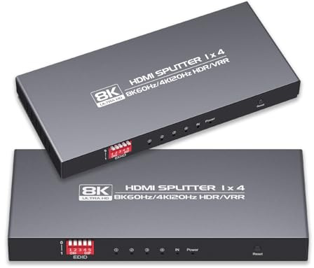 8K HDMI-Splitter, 1 in 4 Ausgänge, 4K120Hz, HDMI 2.1 Splitter 1x4, 8K60Hz, Downscaler EDID-Modus, Hue Light Sync, kompatibel mit Xbox Series X, PS4 Pro, PS5, Blu-ray-Player