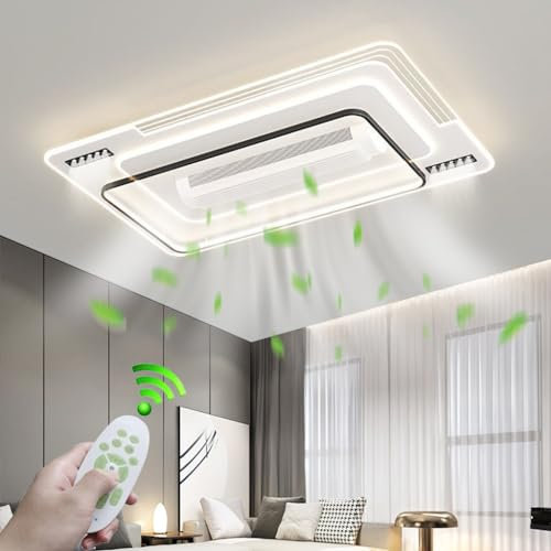 LYSDjia Dimmerabile Plafoniera con Ventilatore Grande rettangolo Senza Pale Motore DC 6 velocità Ventilatore da Soffitto con Luce E Telecomando per Soggiorno Cameretta con Timer Lampadari