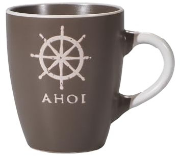 Seaside No.64 - maritimes Steingut-Geschirr in taupe - Mix & Match Serie aus Keramik - nautische Motive zum Kombinieren - Küchenzubehör, Geschenkartikel (Tasse 350ml, Steuerrad)