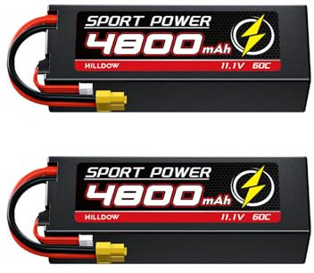 Hilldow M41 RC Battery 3S LiPo Battery 4800mAh 11.1V 60C with XT60 Plug, 2 Pack Hardcase Battery Lipo Battery Rechargeable for RC Cars Truck Buggy