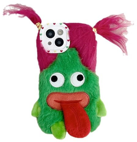 Cartoon Spoof Ugly Braid Girl Phone Case - iPhone 11/12/13/14/15 Pro Max - Cute Plush Big Tongue Ugly Doll - Shockproof - Warm & Creative