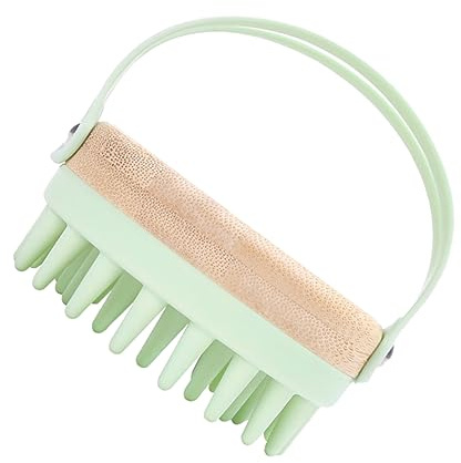 Kopfhautmassagegerät aus Silikon und Holz für Haarwäsche und Dusche | Reinigt Kopfhaut, Peelt Sanft, Stimuliert Angenehm, für Tägliche Anwendung im Badezimmer, Grün