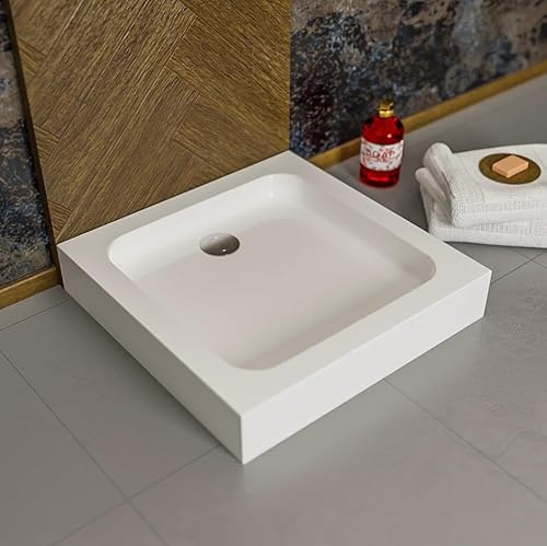 ECOLAM Receveur de douche carré Tim 80x80 x 15 cm | profondeur 5 cm | pieds | Receveur de douche blanc | acrylique sanitaire