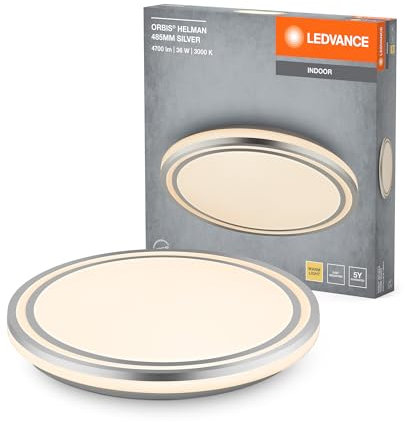 LEDVANCE ORBIS Helman Deckenleuchte mit LED, weiß/silber, 36W, 2500lm, 3000K, 830 freundliches Warmweiß, 485mm Durchmesser, Montageschrauben und Dübel inklusive