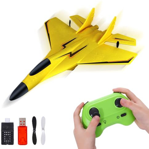 IXYHKB RC Airplane, 2 Channel RC Plane Ready to Fly, 2.4GHz Remote Control Airplane, RC Planes with LED Light, Remote Control Wireless airplane Toy for Adult Beginners (Yellow)