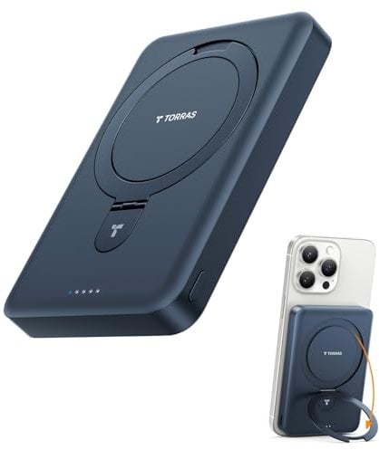 TORRAS Power Bank for MagSafe, 10000 mAh Foldable Magnetic Wireless Power Bank with USB-C Fast Charging, Only Compatible with iPhone 16 Pro Max 15 14 13 12