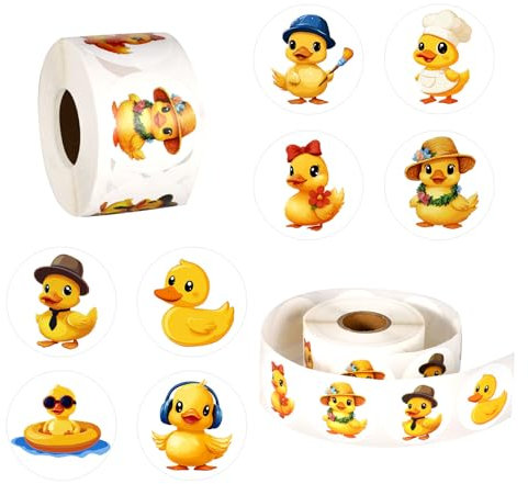 2 Rollen/1000stk Gelbe Entenaufkleber, 3,8cm Süße Gummientenaufkleber Selbstklebende Enten-Vinyl-Aufkleber Enten-Applikation für Laptop Skateboard Gepäckdekoration (Stil 3)