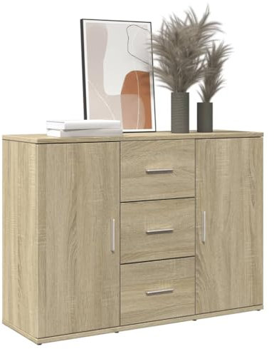 Myheimly Sideboard, Kommode mit Schubladen Türen Griffen, Beistellschrank für Wohnzimmer Flur, Anrichte Highboard Sonoma-Eiche 90,5x29,5x65 cm Holzwerkstoff