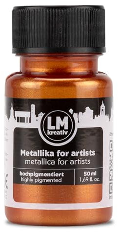 LM-Kreativ Metallika for Artists Peinture acrylique métallisée 50 ml Bronze métallisé pour projets créatifs sur bois, toile, céramique, fort pouvoir couvrant, résistant à la lumière, pour artistes et