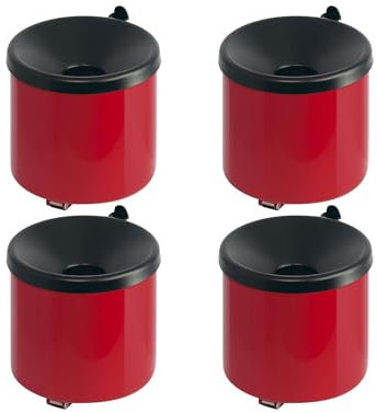 PROREGAL SuperSparSet 4x Runder feuerlöschender Wandaschenbecher | 2 Liter | HxØ 16x16cm | Metal | Rot mit schwarzem Decker