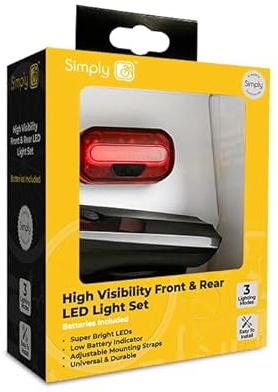 Simply Cycling High Visibility Front & Rear LED Bike Light Set | 3 Light Modes, Adjustable Brightness Levels, Versatile Bracket Design, Waterproof Design For Road and Mountain Cycling