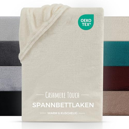 CARPE SONNO Winter Spannbettlaken 200x200 Cashmere Touch - Kuschelige Spannbetttücher Mikrofaser - Plüsch Bettlaken 200x200 - Warmes Spannbetttuch Fleece - Flauschige Bed Sheets - Natur Beige