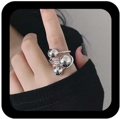 Cybche Boho Ring mit runden Kugeln Silberner Kugel Fingerring Kugeln geschichtete Ringe Kugel Statement Ringe Verstellbarer offener Perlenschmuck für Frauen