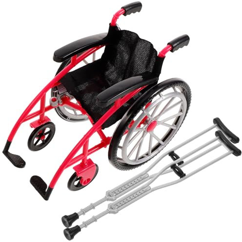 COSMEVIVI Puppenrollstuhl Und Puppenkrücken Satz Miniatur Rollstuhlmodell Mit Realistischem Design Minihaus Zubehör Für Puppenhaus Und Mikrolandschaften