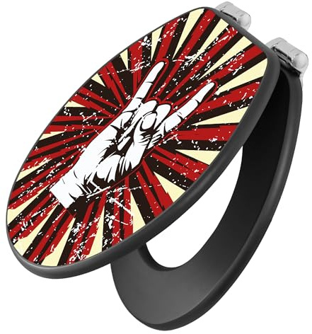 banjado Toilettensitz Musik & Lifestyle - WC Sitz mit Absenkautomatik - 38 x 46,5cm O-Form - MDF Holzkern - Klobrille anthrazit - leiser Klodeckel fürs Bad - Motiv Rock On