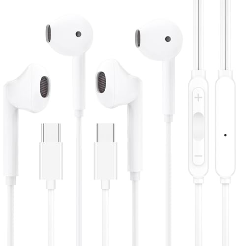USB C Headphones for iPhone 17 16 15, Wired Earbuds USBC for iPad Pro Air Mini, iPad 10th, MacBook, Type C Earphones for Samsung, Google Pxiel, Lenovo, Dell, in Ear Headphones, Mic, Volume Control