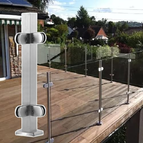 GAOzhenq Poteau de Garde-Corps de terrasse avec Pince à Verre, Balustrade d'escalier de Maison, Balcon, clôture carrée en Acier Inoxydable, Colonne de Sol en Verre, Poteau de Balustrade en Acier INOX