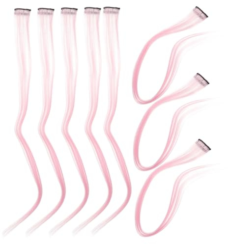 Mipcase 10 piezas Extensiones de Clip para Pelo Rosa de Fibra Resistente Altas Temperaturas Postizos para Mujeres y Chicas
