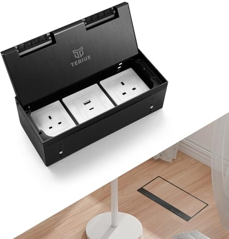Hidden Recessed Pop-Up Floor Socket Kit, 2 x 13A UK Sockets + USB-A & USB-C Charging - Waterproof, Scratch-Resistant Cover for Kitchen Worktops, Office Floors & Conference Tables(Black)