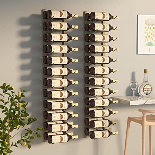 Frdhee Flaschen Organizer Schrank Barmöbel,Wand-Weinregal für 24 Flaschen 2 STK. Golden Eisen,Wein Regal für Küche Bar Keller Esszimmer