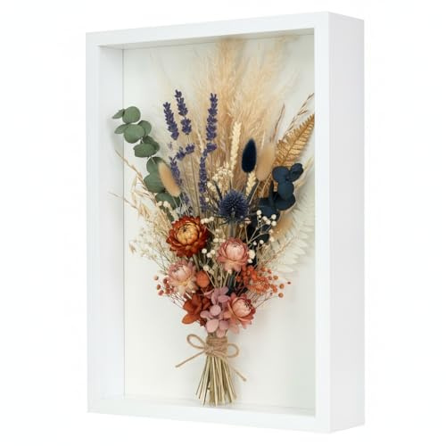 3D Bilderrahmen zum Befüllen, 21x29.7 cm 3D Objektrahmen Tiefer 3cm, Bilderrahmen Tief zum Befüllen Shadow Box mit Transparente Acrylplatte für Foto Medaillen Geschenke Trockenblumen(Weiß)