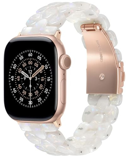 V-MORO Compatible with Apple Watch Straps 40mm 41mm 42mm 38mm for Women, Tortoiseshell Waterproof Lightweight Sport Resin Strap for iWatch SE Series 11 10 9 8 7 6 5 4 3 2 1(Ivory White - Rose Gold)