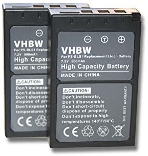 vhbw 2x Replacement Battery compatible with Olympus Pen E-P1, E-P2, E-P3, E-PL1, E-PL3, E-PM3 Camera DSLR (900mAh, 7.2V, Li-Ion)