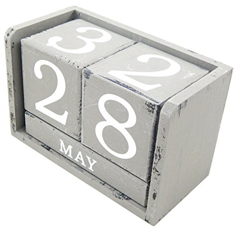 Dauerkalender Würfel im Antik Stil Stehkalender Shabby Look Kalender für Ihren Schreibtisch (Grau)