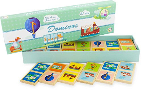Ulysse Jeu de 28 Dominos en Bois Transports pour Enfant 4 Ans Multicolore.