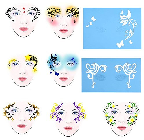 Delaman Gesichts Lack Stencil Wiederverwendbare Tätowierung Malerei Template Körper Kunst Blumen Gesichts Make-up Design Tools 7style / Set ( Muster : #1 )