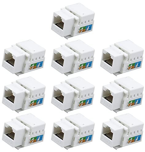 Antrader 10-Pack RJ45 Cat5e Keystone Jack Module Connector Adapter for Wall Plate Internet Network Ethernet LAN Cable