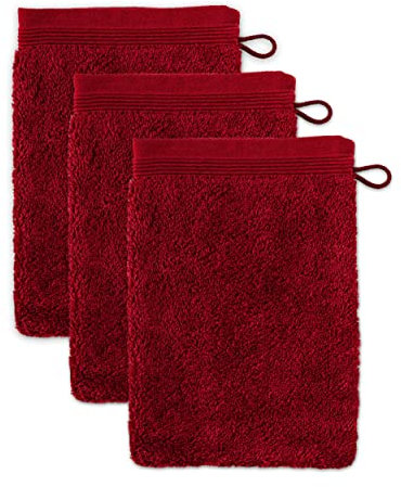 möve Superwuschel Waschhandschuh 15 x 20 cm aus 100% Baumwolle, ruby 3er Set