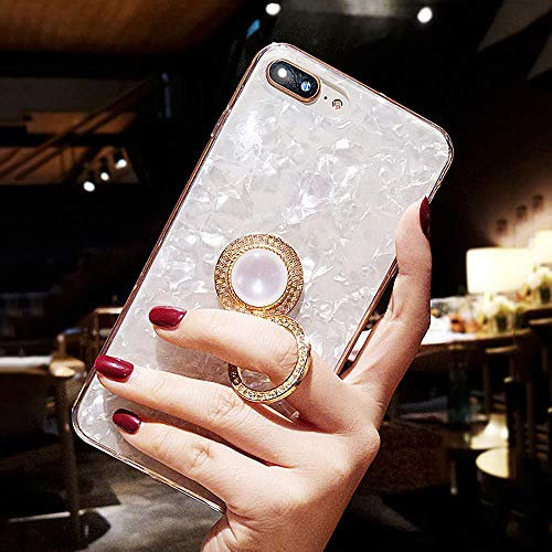 ZCDAYE iPhone 7 iPhone 8 Case,Luxury Bling Crystal Diamond Ultra-Thin Soft TPU Rubber Silicone Kickstand Ring Holder Shockproof Protective Shell Mirror Case Cover for iPhone 7/iPhone 8 - White
